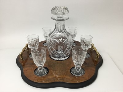 Lot 339 - Rolls Royce decanter and glasses set on burr walnut tray