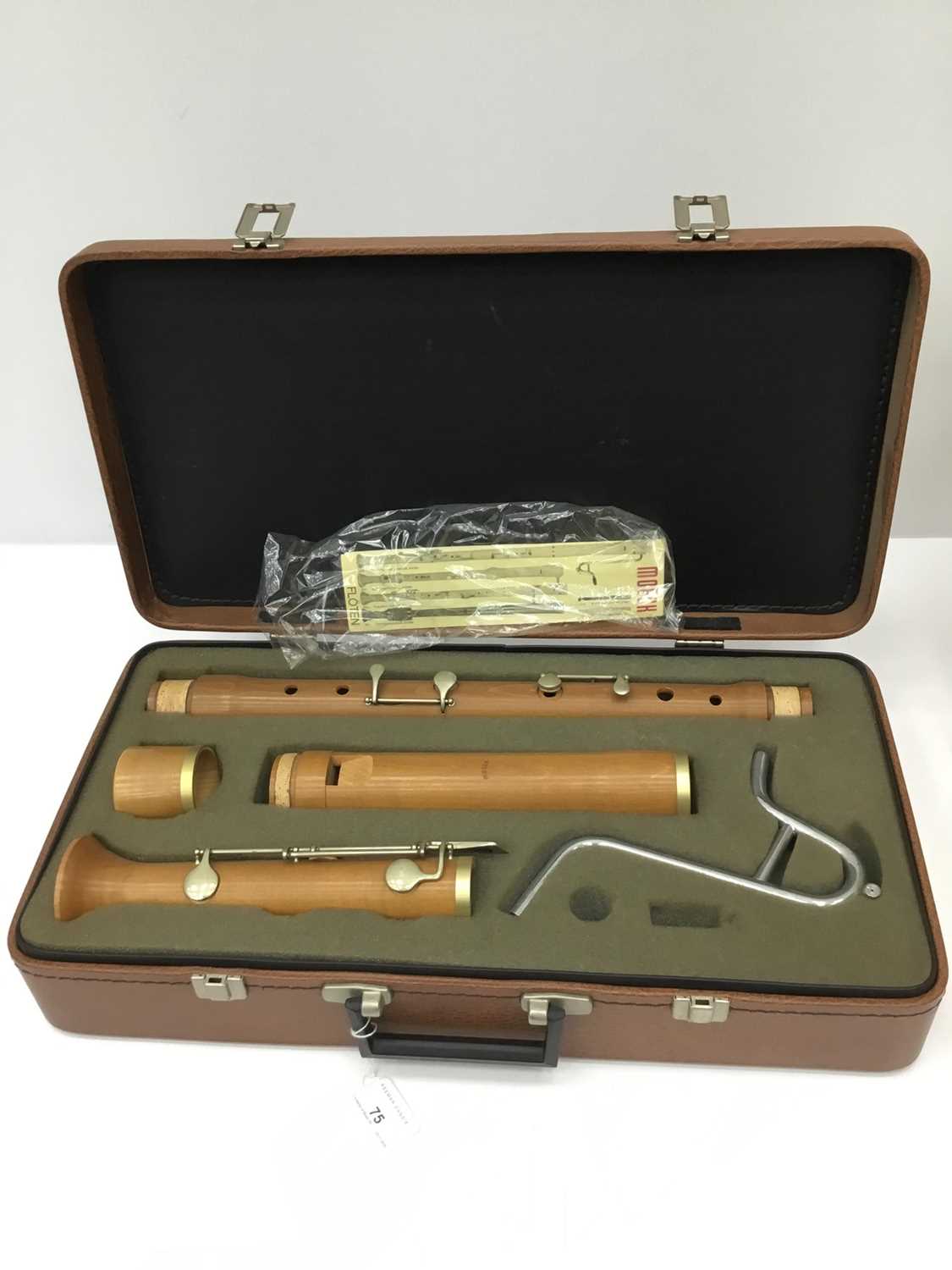 Lot 75 - Wooden Moeck bass recorder, cased, as new