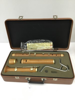 Lot 75 - Wooden Moeck bass recorder, cased, as new