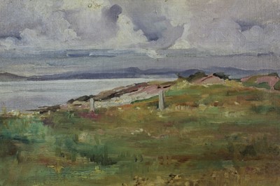 Lot 177 - H. Ross-Fraser, early 20th century oil on canvas board - loch-side landscape, signed and dated '12, unframed, 25.5cm x 35.5cm