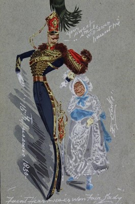 Lot 189 - Four amusing English School cartoons depicting officers, indistinctly signed, each inscribed, unframed, 18cm x 11cm