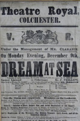 Lot 191 - Mid 19th century theatre poster for the Theatre Royal Colchester, Dream At Sea, in glazed gilt frame, 50cm x 18cm