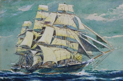 Lot 194 - Group of 19th and 20th century marine drawings and watercolours to include works by J. W. Grier, 1950s watercolours of H.M.S. Belfast and Ocean and others, all unframed (13)