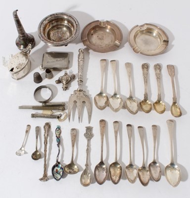 Lot 165 - Group of Georgian and later silver and plated ware to include flatware, ashtrays and mustard pot, approximately 12.5oz of weighable silver