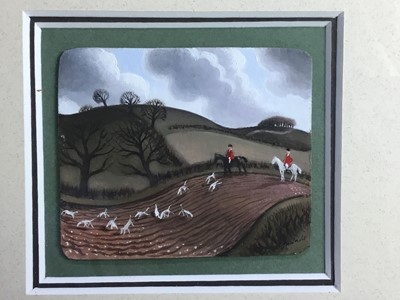 Lot 331 - Jonathan Armigel Wade (b.1960) oil on board - Hunting scene, signed, 6.5cm x 7.5cm, in glazed gilt and ebonised frame, 31cm square overall