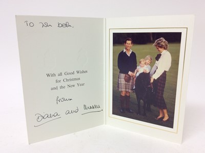 Lot 97 - T.R.H. The Prince and Princess of Wales signed 1985 Christmas card inscribed ' To you both from Diana and Charles '