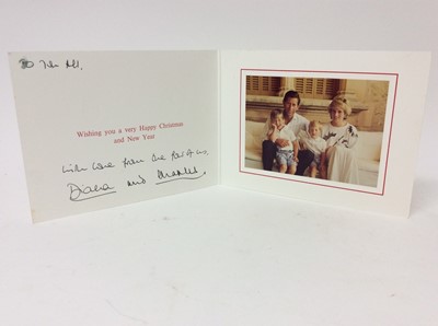 Lot 99 - T.R.H. The Prince and Princess of Wales signed 1987 Christmas card inscribed ' To you all, with love from the four of us Diana and Charles '