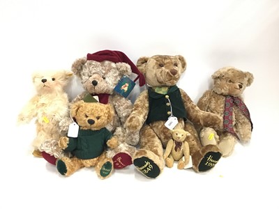 Lot 1402 - Harrods bears including two 1999 bears and 1998.  A small Steiff bear 005015 and a small Steiff ceramic bear.