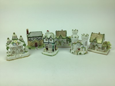 Lot 593 - Collection of twelve Coalport cottages - Village Church, The Gate House, Two Chimneys, Park Lodge, The Master's House, The Parosol House, Elizabethan Cottage, The Old Curiosity Shop, The Bermuda Co...