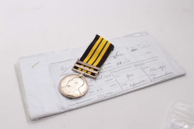 Lot 996 - Edwardian Africa General Service medal with two clasps- Somaliland 1902 - 04 and Jidballi, named to 1179 Pte. Chimenia. 2nd K. A. RIF. together with printed research