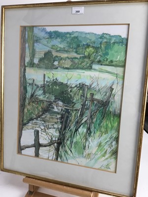 Lot 368 - Anthony Atkinson - gouache and watercolour in glazed frame - 'corner of a stream, S.W. France' 48cm x 38cm