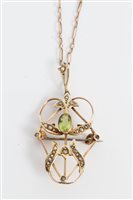 Lot 3240 - Edwardian gold (9ct) pendant and seed pearl...