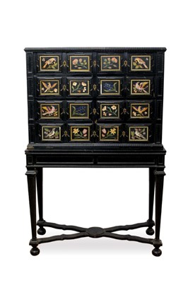 Lot 600 - Fine 18th century and later Italian pietra dura and ebonised cabinet on stand