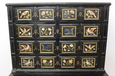 Lot 600 - Fine 18th century and later Italian pietra dura and ebonised cabinet on stand