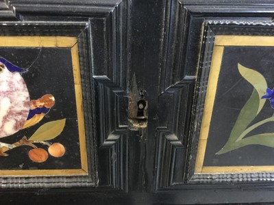 Lot 600 - Fine 18th century and later Italian pietra dura and ebonised cabinet on stand