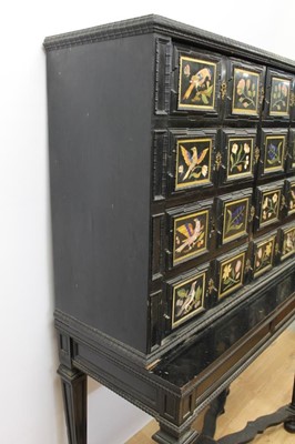 Lot 600 - Fine 18th century and later Italian pietra dura and ebonised cabinet on stand