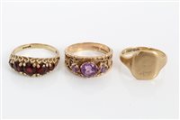 Lot 3241 - Gold (9ct) signet ring, gold (9ct) five stone...