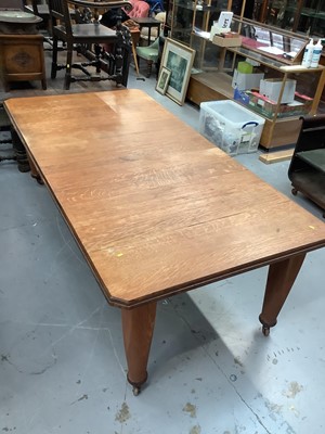 Lot 852 - Set Eight Edwardian oak dining chairs and extending table (9)