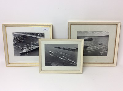 Lot 116 - The Royal Yacht 'Britannia' , three photographs of the Royal yacht being accompanied by small craft , in glazed frames