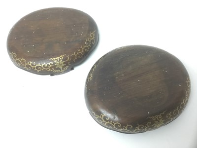 Lot 70 - Fine pair of late 19th century Japanese carved hardwood and gilt inlaid stands