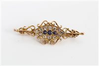 Lot 3242 - Victorian diamond and sapphire bar brooch with...