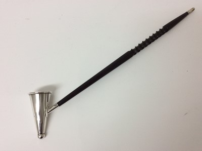 Lot 182 - Contemporary silver topped candle snuffer with turned ebonised handle, 31cm long overall
