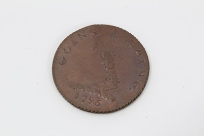 Lot 104 - Scarce Georgian Auctioneers token with arm with gavel crest ' Going a going 1795' and ' Payable at Charles Guests Auctioneer Bury, 27 mm