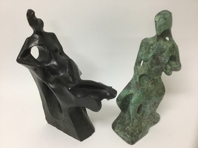Lot 159 - Terence Jack Oram (20th century) two bronzed plaster sculptures, Sappho; Virgo, both signed and tilted to labels verso, 38cm high