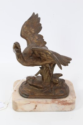 Lot 114 - Victorian gilt metal desk weight in the form of a heron on marble base 17 cm high, 12.5 cm wide