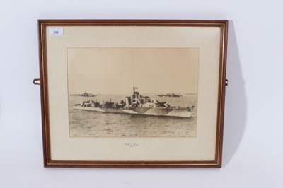 Lot 280 - Black and white photograph of H.M.S. Virago mounted in a glazed frame, together with a group of photographs of ships