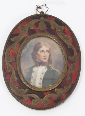 Lot 116 - Napoleon Bonaparte - print of the young Napoleon in uniform in ornate boule work oval frame  9 x 7 cm