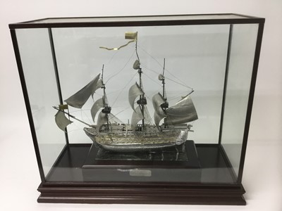 Lot 805 - H.M.S. Victory , a fine quality white metal and parcel gilt model of Nelson's famous flagship.