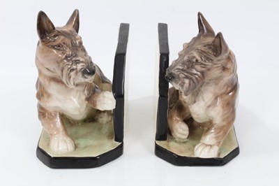 Lot 128 - Pair 1930s Goldscheider porcelain Scottie dog bookends 14 cm long