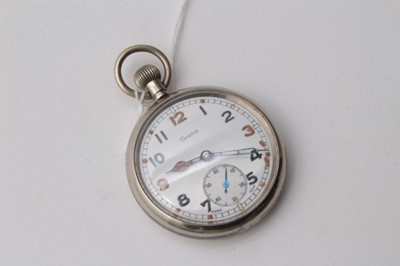 Lot 144 - Second World War military pocket watch by Grana with luminous hands and numerals , the rear of the case with broad arrow mark and ' G.S.T.P. J5312', the case 54mm