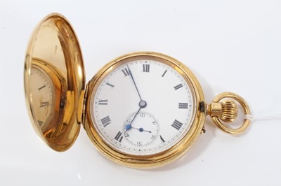 Lot 146 - 1920s Gentleman's 18ct gold Hunter pocket watch with stem wind three quarter plate movement , the 50 mm case hallmarked for Birmingham 1923. Weighs 119 grams gross