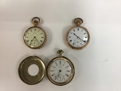 Lot 155 - Two Waltham open face pocket watches in gold plated cases and another gold plated open face pocket watch (3)