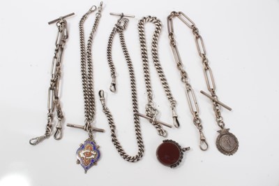 Lot 151 - Five Edwardian and later silver watch chains, some with fobs approx 8.7 ounces