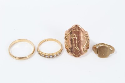 Lot 268 - Four 9 ct gold rings including converted golfing fob, 14.6 grams gross