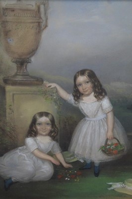 Lot 438 - Mid 19th century pastel portrait of sisters, signed and dated 1847