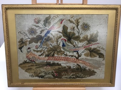 Lot 368 - 19th century needlework picture of pheasants, 32 x 43cm in glazed gilt frame