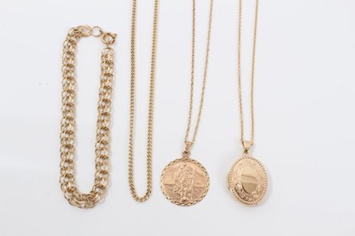 Lot 280 - Three 9ct gold necklaces with 9ct gold locket and pendant-17.8 grams