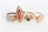 Lot 3247 - Gold (18ct) ruby ring, gold (9ct) cameo ring,...