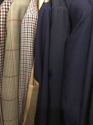 Lot 1785 - Gentlemen's jackets including tweed by Bertie Wooster, Chatsworth and Aquascutum, tweed waistcoat by Ray Ward, Two navy blazers by Gieves and Hawkes and a black blazer by Oliver Brown.