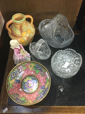 Lot 84 - Royal Doulton figure- Faith, HN3082, together with a Maling lustre bowl, cut glass ware and an Art Deco Amphora vase