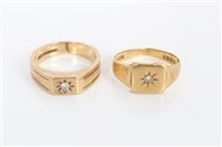 Lot 3251 - Gold (18ct) diamond set signet ring and a gold...