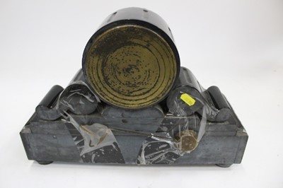 Lot 1885 - Antique slate mantel clock with a figure of Father Time, together with a slate and marble mantel clock and a modern glass cased clock (3)