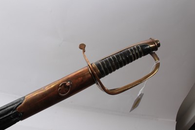 Lot 317 - 19th century Eastern probably Egyptian military sword with brass two bar hilt, plain curved blade with brass mounted scabbard
