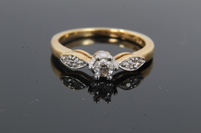Lot 24 - 18ct gold diamond single stone ring with diamond set shoulders