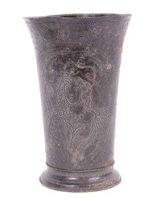 Lot 210 - Scarce William and Mary English wriggle work pewter beaker