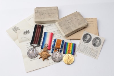 Lot 211 - First World War Military Medal (M.M.) Gallantry, Casualty medal group, comprising M.M. Named to 9426 SJT. H. Williams. 3/G. GDS:, 1914- 15 Star named to 9426 L.CPL (A.CPL) H. Williams. G. GDS:, and...
